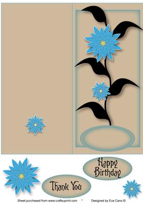 Oriental Blue Flowers Dl Cut and Fold