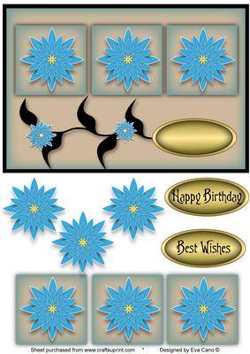 Oriental Blue Flowers Landscape Card Front