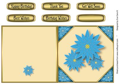 Oriental Blue Flowers Cut and Fold 2
