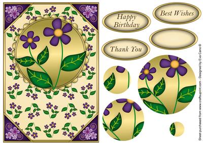 Dark Purple Flowers Card Front Pyramid