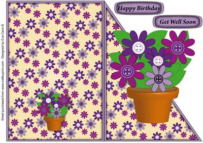 Purple Flowers Pot Cut and Fold