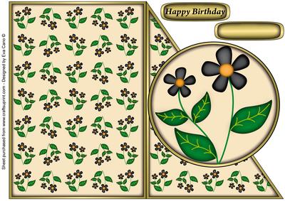 Black Flowers Cut and Fold Corner Card