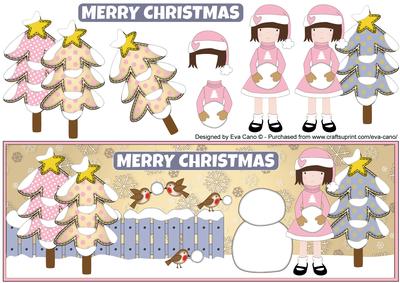 Christmas Girl Building Snowman Large Dl