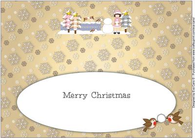 Christmas Girl Building Snowman Large Dl Insert