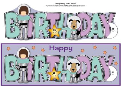 Space Girl and Dog Birthday Large Dl
