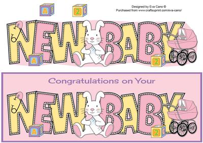 Cute Bunny and Pink Pram New Baby Large Dl