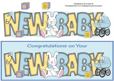 Cute Bunny and Blue Pram New Baby Large Dl