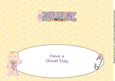 Cute Baby Girl with Teddy Birthday Large Dl Insert
