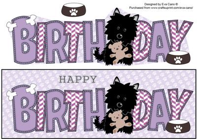 Black Jazz the Dog with Teddy Birthday Large Dl