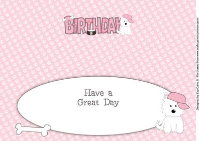 White Jazz the Dog with Cap Birthday Large Dl 2 Insert