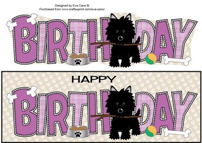 Black Jazz the Dog with Stick Birthday Large Dl
