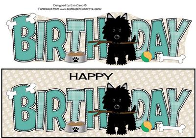 Black Jazz the Dog with Stick Birthday Large Dl 2