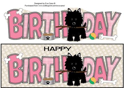 Black Jazz the Dog with Stick Birthday Large Dl 3
