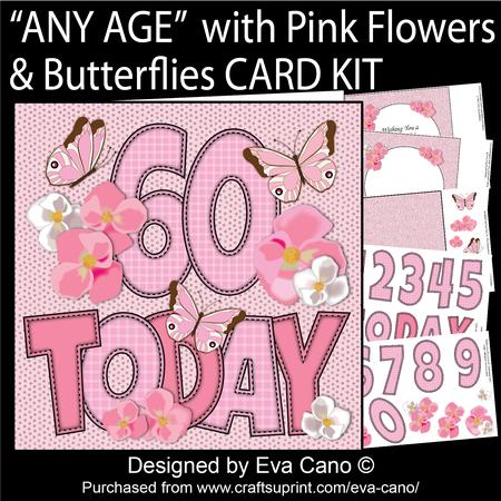 'any Age' with Pink Flowers & Butterflies Card Kit