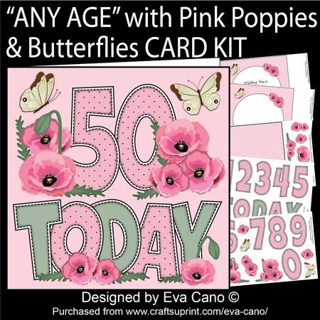 'any Age' with Pink Poppies & Butterflies Card Kit