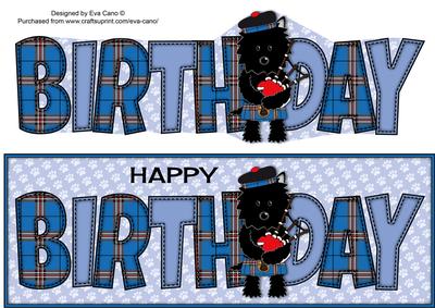 Bagpiper Jazz Dog Blue Tartan Birthday Large Dl
