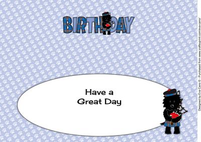 Bagpiper Jazz Dog Blue Tartan Birthday Large Dl Insert