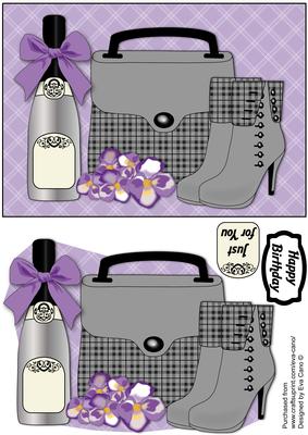 Plaid Handbag, Boots, Purple Flowers & Bubbly