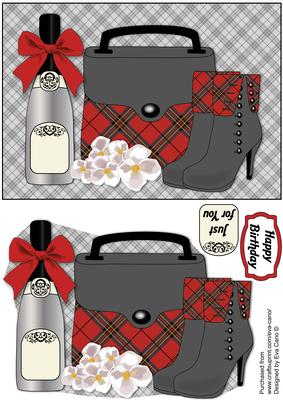 Tartan Handbag, Boots, White Flowers & Bubbly