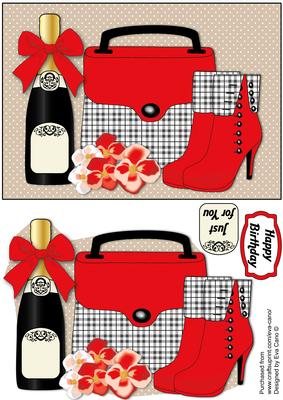 Plaid Handbag, Boots, Red Flowers & Bubbly