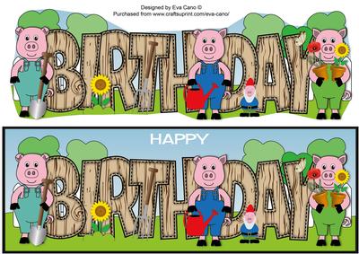 Gardening Piggies Birthday Large Dl