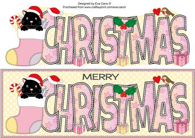 Cat in Pink Stocking Christmas Large Dl