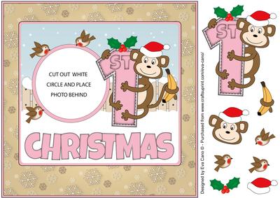 Add Your Photo 1st Christmas 8x8 with Monkey