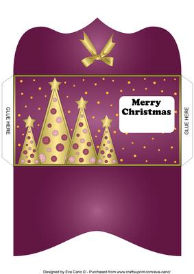 Buttons Christmas Trees Money Wallet Burgundy
