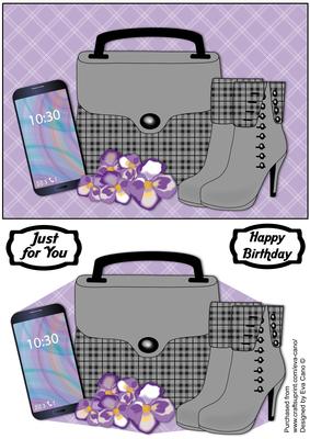 Plaid Handbag, Boots, Purple Flowers & Smartphone
