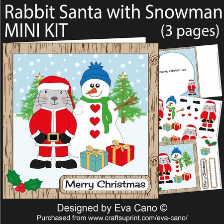 Rabbit Santa with Snowman 8x8 in Mini Kit