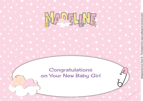New Baby Girl on Cloud MADELINE large dl insert