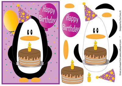 Step by Step Penguin for Children's Birthdays - Purple