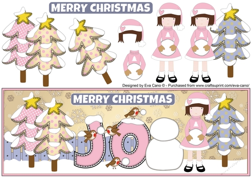 Christmas girl building a snowman JO large dl