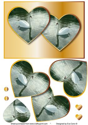 Beautiful Swans in Hearts - Gold