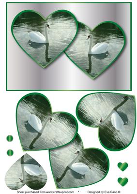 Beautiful Swans in Hearts - Emerald