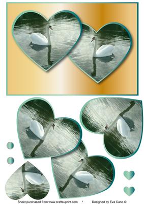 Beautiful Swans in Hearts – Gold and Blue