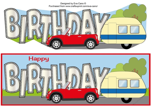 Red Car & Caravan BIRTHDAY large dl