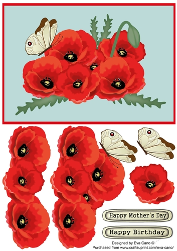 Poppies and Butterfly decoupage