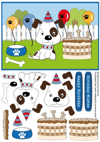 Patch the dog Birthday Party decoupage