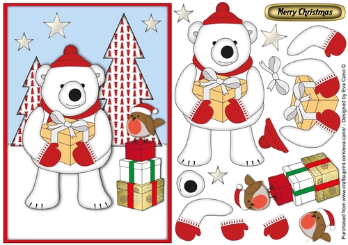 Monty Polar Bear with presents decoupage