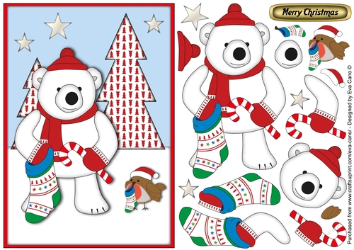Monty Polar Bear with stocking decoupage