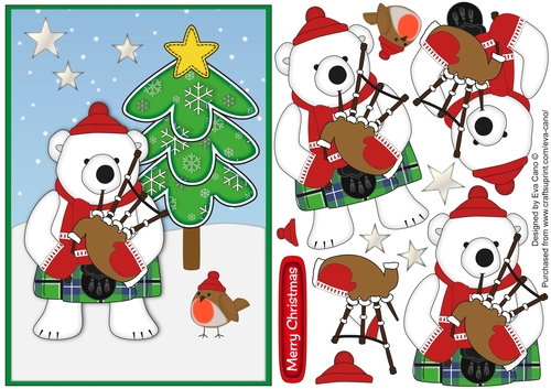 Scottish Piper Monty Polar Bear decoupage