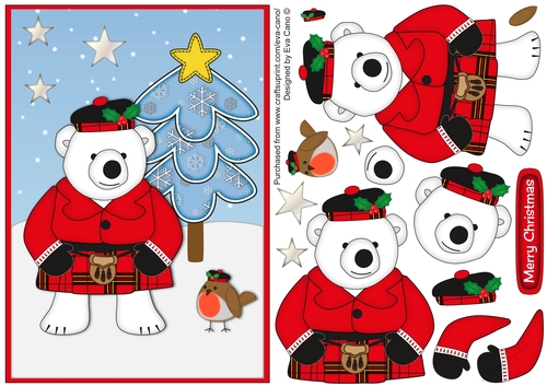 Scottish Monty Polar Bear decoupage