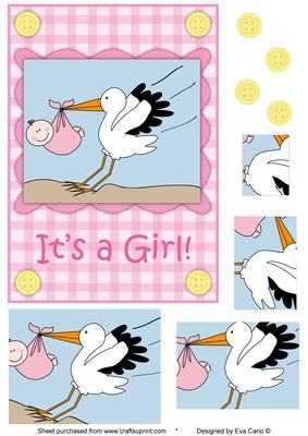 It’s a Girl! Stork with Baby Girl