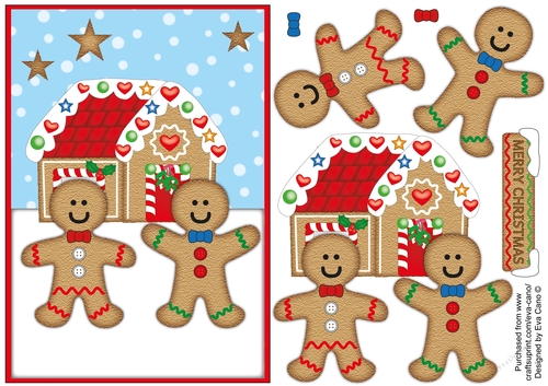 Gingerbread men with house decoupage