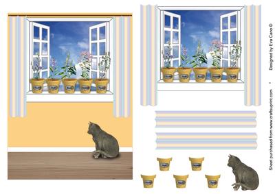 Herb Pots, Window and Cat Decoupage