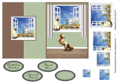 Herbs, Window, Cat and Dog Fold Back