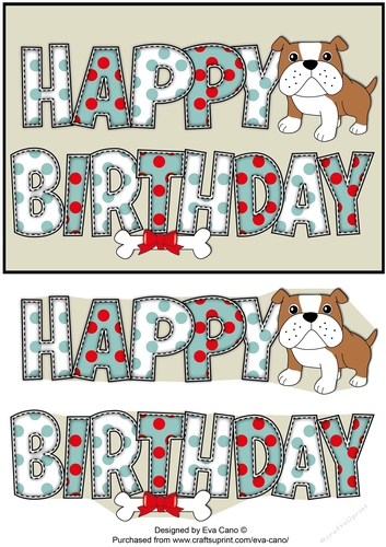 Bertie Bulldog BIRTHDAY a5 landscape