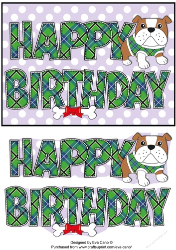 Bertie Bulldog in green tartan coat BIRTHDAY