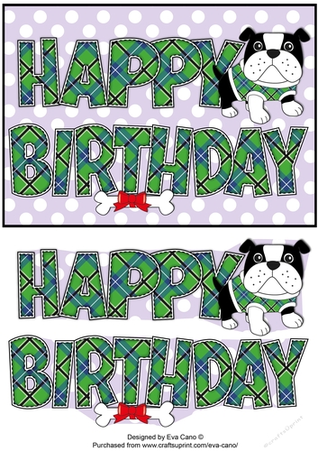 Bertie Bulldog in green tartan coat BIRTHDAY 2